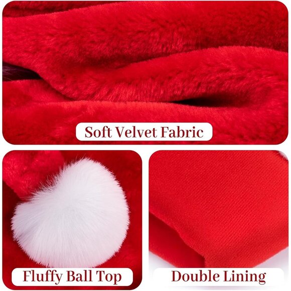 Unisex Velvet Santa Hat Classic Xmas Holiday Party Headwear for Adults - Picture 2 of 6